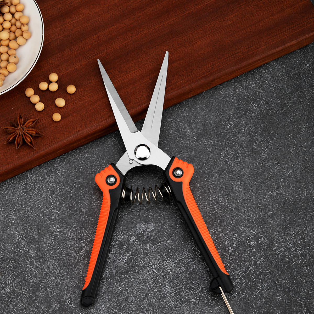 Garden Pruning Shears, Stainless Steel, 8.1 in, Orange